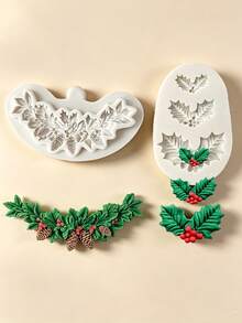 Christmas Holly Fall Swag Silicone Mold Set, Fondant Cake Chocolate Craft Tool - Beige - View 2