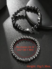 RINTOLER Fashionable and Popular 2pcs Men Beaded Bracelet for Jewelry Gift and for a Stylish Look - Black - View 4