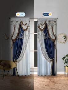 2pcs New Winter Decorative Pendant Christmas Ball Pattern Printed Rod Pocket Curtains, Modern Minimalist Fashion Digital Print Window Drapery Semi-Blackout Rod Pocket Curtains, Daily Use, All Seasons - Multicolor - View 7