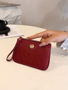 Women's Red Quilted Leather Wristlet Wallet Zip Around Card Holder Clutch Coin Purse With Gold Flower Charm - Red - View 5