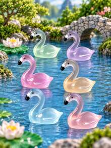 3PCS Colourful Resin Swan Garden Ornaments, Decorative Swan Figurines For Fairy Gardens Plant Pots Planters And Landscape Displays - Flamingo - View 6