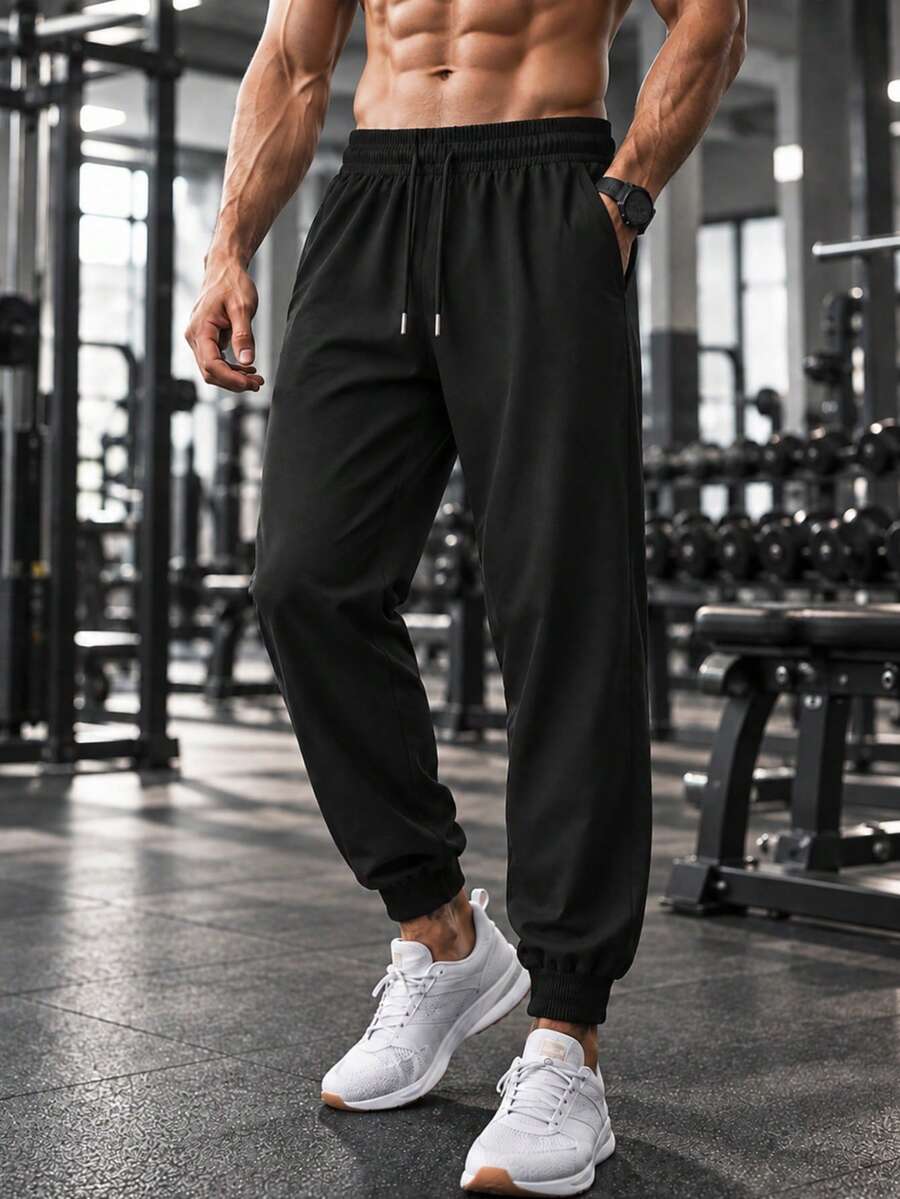 Men's Four-Season Casual Trousers With Drawstring At Waist And Side Pockets Are Suitable For Outdoor Sports And Daily Wear. - Black - View 1
