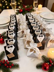 100pcs Gift Boxes, Wedding Dress And Tuxedo Gift Boxes, Most Popular Shower Wedding Party Boxes With Ribbon, Holiday Party Wedding Party Gift Boxes, Wedding Gift Boxes, Bachelorette Party Gift Boxes, Christmas, Halloween Gift Boxes - A - View 1