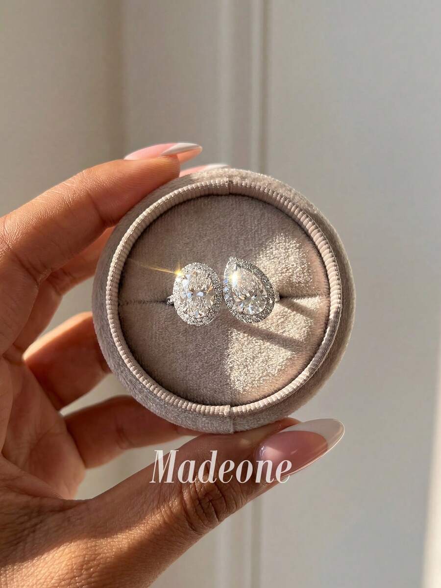 MADEONE 1件經典優雅橢圓水滴形鋯石戒指，訂婚禮物、節日禮物、珠寶禮物