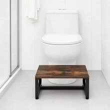 Toilet Foot Stool For Adults, Wooden Bathroom Step Stool With Sturdy Metal Frame, Low Footrest For Toilet, Bedroom & Home - View 1