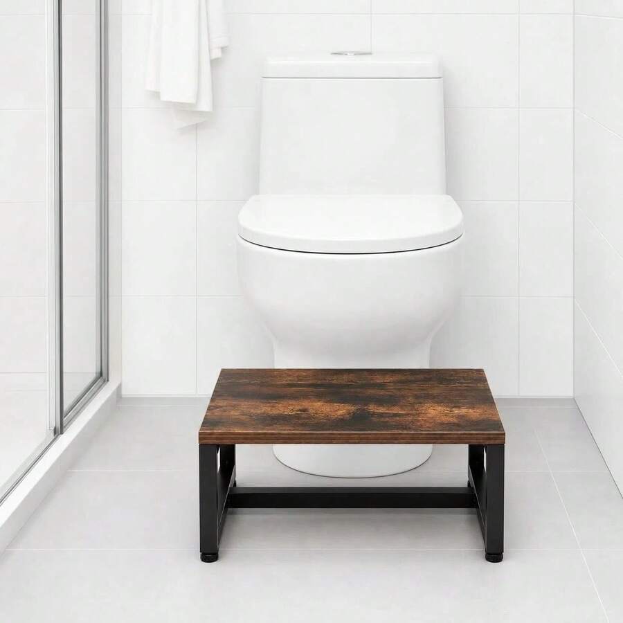 Toilet Foot Stool For Adults, Wooden Bathroom Step Stool With Sturdy Metal Frame, Low Footrest For Toilet, Bedroom & Home - View 1