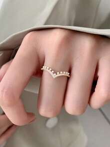 1pc French Luxury High-End Fashion Minimalist Faux Pearl Open Ring, Suitable For Women's Daily, Holiday And Commute Wear - Multicolor - View 4