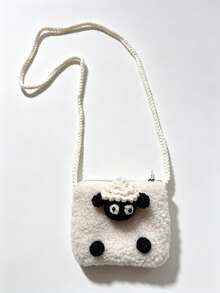 Mini Handmade Crochet 3D Sheep Plush Crossbody Bag Coin Purse - White - View 1