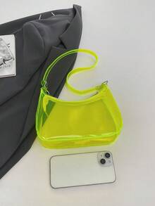 女款透明PVC腋下包 夏季果凍包 清新單肩包 百搭Ins風極簡透明斜挎小包（拉鍊顏色隨機） - 綠色 - 查看 9