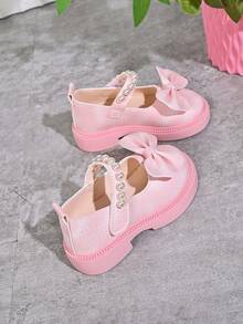 Girls' Pearl Bow Princess Shoes, Spring/Autumn New Sweet Style Soft Sole Mary Jane Shoes, Children's Performance Dress Shoes - Pink - View 6