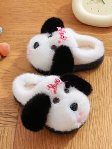 1 Pair Girls Slippers, New Autumn/Winter Indoor Home Cute Puppy Design Fuzzy Kids Slippers For Winter - White - View 2