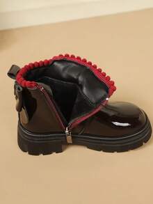 1 Pair Girls' Heart Rhinestone Ankle Boots, Thick Sole Princess Fashion Versatile Outdoor Wear For Autumn/Winter, Medium To Large Children - Burgundy - View 6