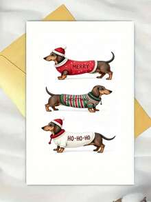 Funny Dachshund Christmas Card With 4 Festive Outfits - Cute Cartoon Dog In Santa Hat & Sweaters, Merry Ho Ho Ho Greeting For Dog Lovers, Humorous Holiday Card For Xmas Gifts - One Size Fits All - View 4