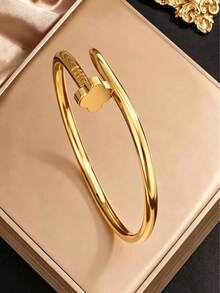 1pc/3pcs New European And American Stainless Steel Bracelet, Lightweight Luxury Versatile Gold Plated Non-Fading Bracelet, Factory Supply - Gold - View 4