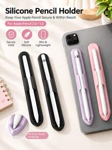 1pc Silicone Stylus Holder Compatible With Apple Pencil, Tablet Pen Storage Slot, Self-Adhesive Protective Pen Organizer, Portable Stylus Sleeve For IPad And Compatible Tablet Pens - Multicolor - View 3
