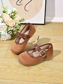 Vintage Color Girls' Shoes, One-Strap Round Toe Soft Sole Baby Walking Shoes, Versatile Children's Leather Shoes - Khaki - View 1