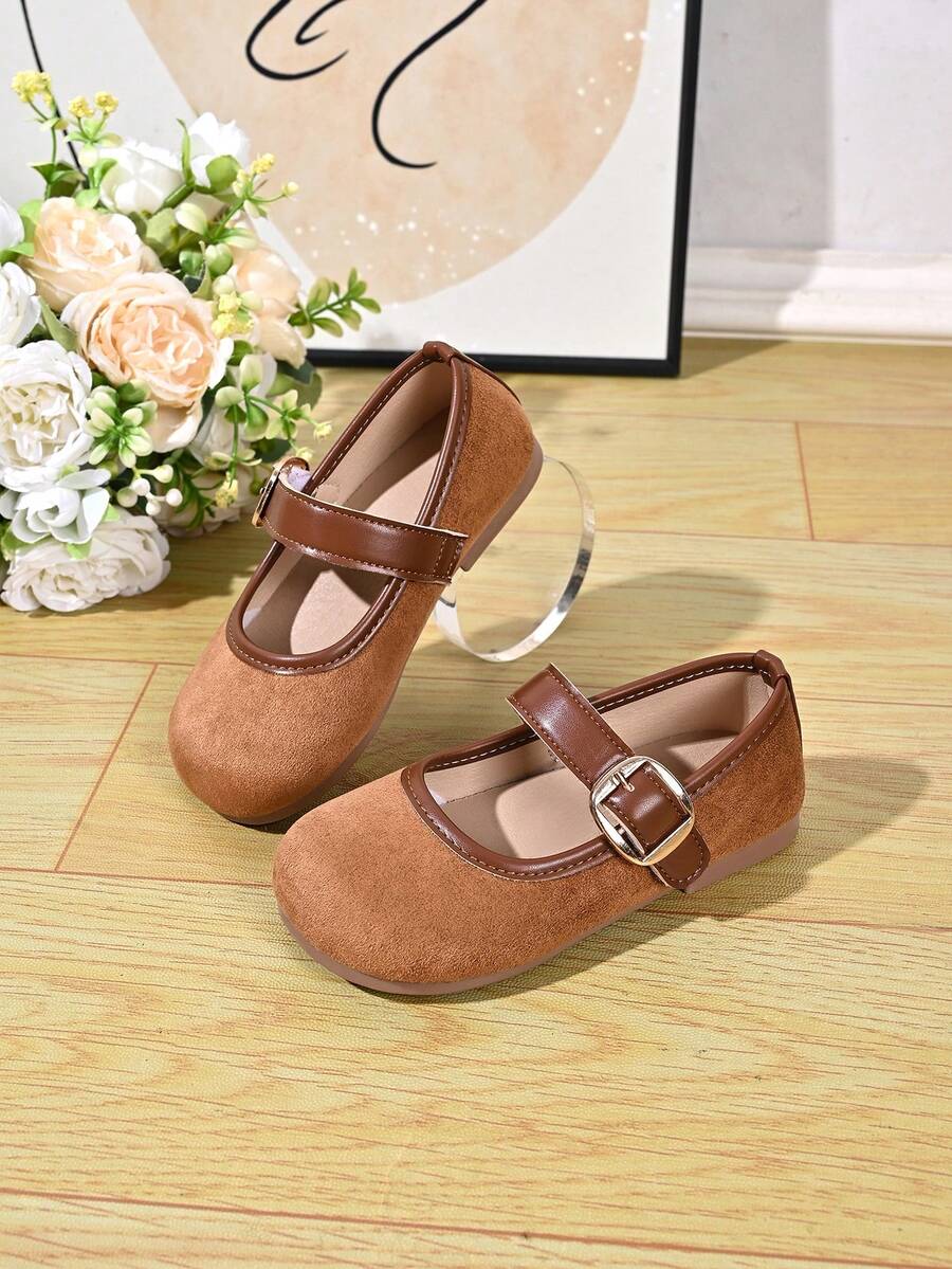 Vintage Color Girls' Shoes, One-Strap Round Toe Soft Sole Baby Walking Shoes, Versatile Children's Leather Shoes - Khaki - View 1