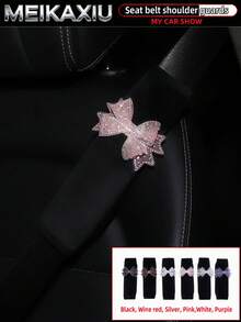 MEIKAXIU 1/2pcs Rhinestone Bling Mesh Bowknot Shoulder Strap Cover, Short Plush Car Seat Belt Shoulder Cover, Seat Belt Decoration, Car Decor Accessories For Women - Rhinestone Mesh Bow - View 1
