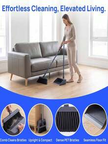 Household Broom And Dustpan, Long Handle Floor Cleaning Broom And Dustpan With Comb Teeth (For Removing Dust And Debris); Suitable For Home, Kitchen, Living Area And Office Use; (Air Freshener Also Available) - C - View 11