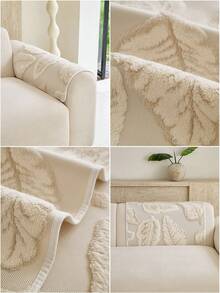 1PC Cream-Style Plush Velvet Sofa Cushion With Large Leaf Pattern – Autumn/Winter Fluffy Skin-Friendly Seat Pad, Non-Slip Pet-Friendly & Stain-Resistant, Sofa Decorative Protector Cover, Machine Washable - Multicolor - View 5