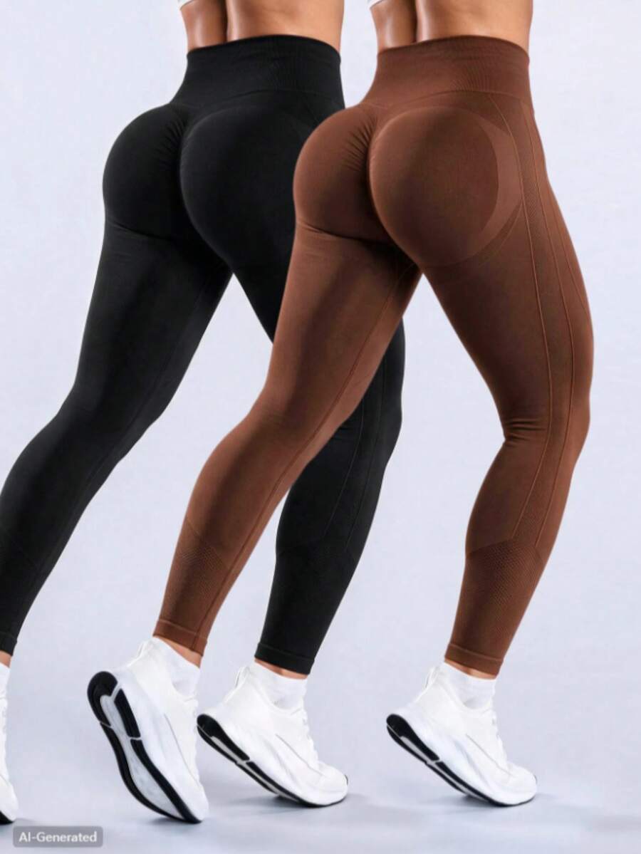 High Waist Seamless Yoga Leggings, Butt Lifting & Tummy Control, High Elasticity, Gym Workout Pants - Multicolor - View 1