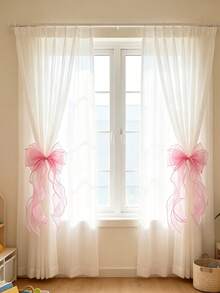 1PC/2PCS Pink Lace Bow Curtain Tiebacks – 3-Layer Design For Kids Nursery Window Decor,Baby Room Decor,Room Decor For Girl - Multicolor - View 1