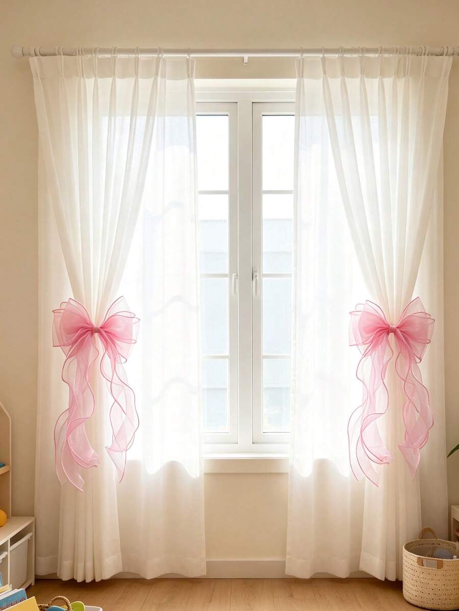 1PC/2PCS Pink Lace Bow Curtain Tiebacks – 3-Layer Design For Kids Nursery Window Decor,Baby Room Decor,Room Decor For Girl - Multicolor - View 1