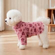 Soft Faux Fur Heart Print Pet Zipper Jacket, Warm Windproof Dog Coat, Suitable For Small Dogs And Kittens For Indoor Wear And Outdoor Walks - Pink - View 7