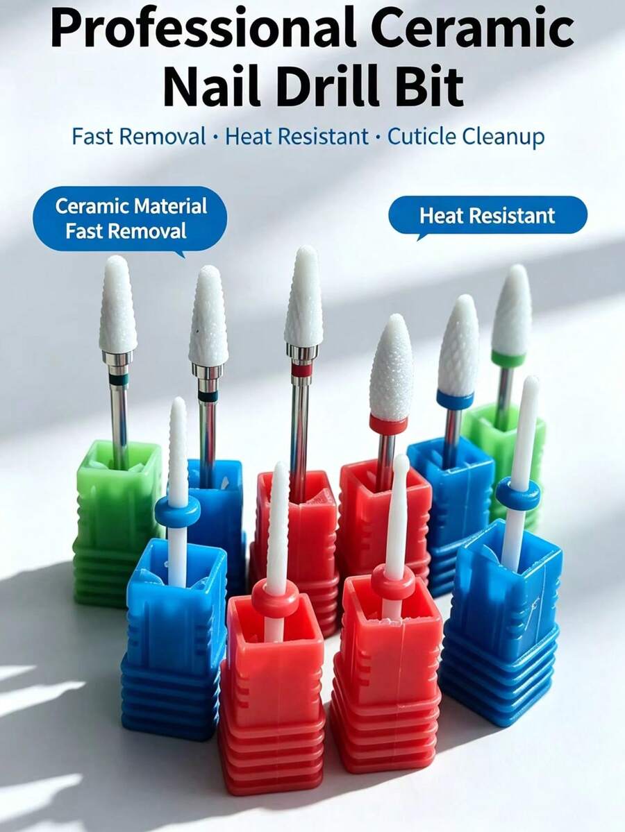 Professional Ceramic Nail Drill Bit, Heat‑Resistant Manicure Grinding Bit For Cuticle Cleanup & Rhinestone Removal, Nail Art Salon Tool