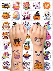 Halloween Party Gift Large Pack Temporary Tattoos, Suitable For Halloween Party Decoration, Halloween Gifts, And Games - A - View 1