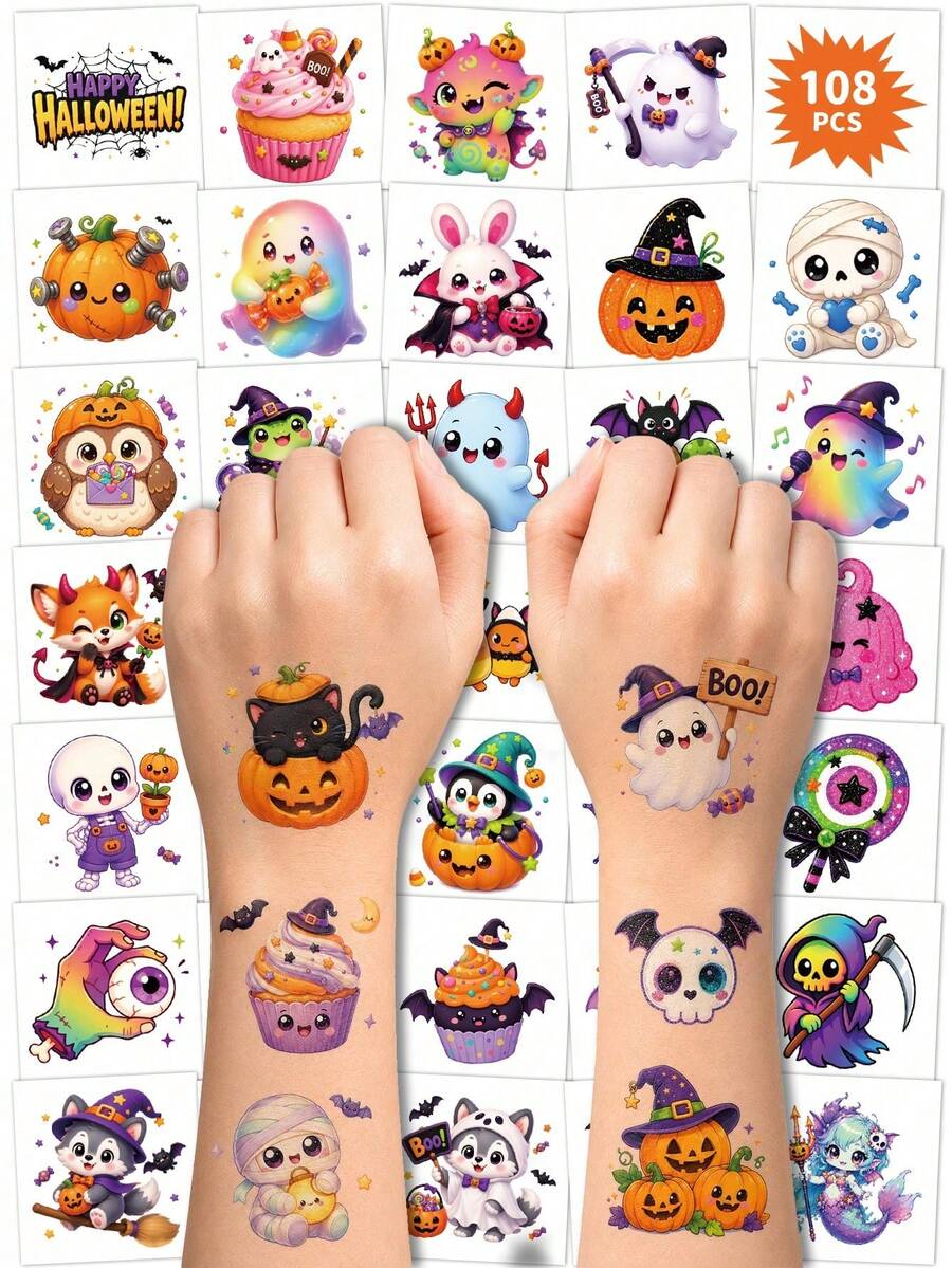 Halloween Party Gift Large Pack Temporary Tattoos, Suitable For Halloween Party Decoration, Halloween Gifts, And Games - A - View 1