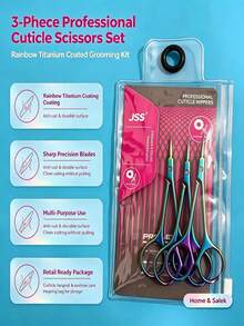 JSS. 3 Packs Iridescent Eyebrow Trimming Scissors, Sharp Stainless Steel Facial Hair Scissors, Women Beauty Grooming Kit With Protective Covers - Multicolor - View 2