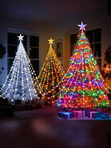 1pc USB Star Waterfall Lights, 2m/200 Lights/3 Meters/290 Lights, Outdoor Waterproof Christmas Lights, 8 Lighting Modes, Suitable For Outdoor Wreaths, Gardens, Streets, Parties, Weddings, Camping, Festivals, Christmas Trees, Parties, Christmas Decorations - One Size - View 5
