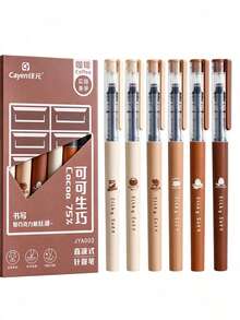 6/1pc Brown Liquid Ink Ballpoint Pens, Large Capacity Quick Dry No Mess, Healing Style Student Practice Pen, Cute Adorable Classroom Reward Small Gift - Multicolor - View 6