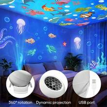 1pc Dynamic Ocean Projection Night Light, LED Decorative Projection Lamp, 360° Rotating Table Lamp, Multi-Angle Projection Light, USB Powered, Indoor Space, Living Room, Soft Light Dynamic Atmosphere Lamp - White - View 4