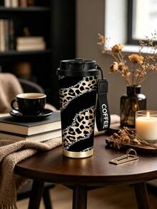 時尚保溫咖啡杯 1個 350ml，情人節不鏽鋼保溫咖啡杯，豹紋設計，附「COFFEE」字母掛繩，美觀實用，滿足日常使用需求，適合個人使用或作為禮物，節日禮物、聖誕禮物，適用於各種場合 - 彩色 - 查看 6