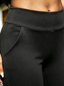 Pantalones de yoga acampanados para mujeres con bolsillos, leggings acampanados de cintura alta, pantalones de yoga estilo campana o bota - Negro - Ver 5