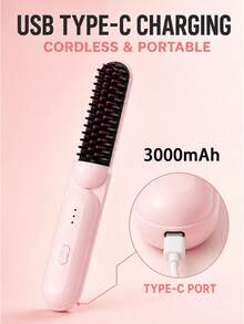 3000mAh Cordless Hair Straightening Brush, Rechargeable Ceramic Heated Comb With 3 Temperature Settings, 30-Second Heat-Up, Compact Travel Styling Tool For Women - Multicolor - View 10