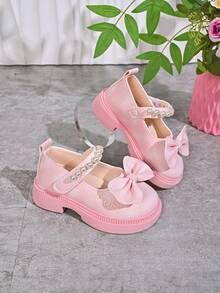 Girls' Pearl Bow Princess Shoes, Spring/Autumn New Sweet Style Soft Sole Mary Jane Shoes, Children's Performance Dress Shoes - Pink - View 4