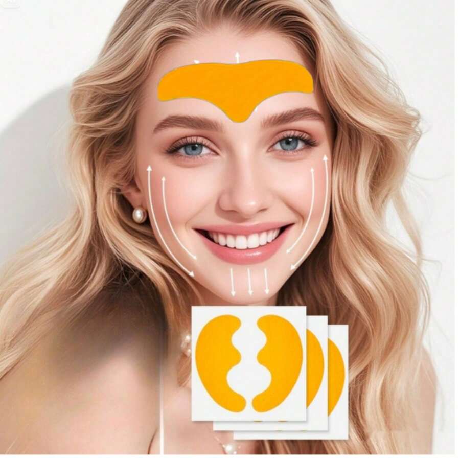 Forehead And Face Combination Set, Forehead Patch, Face Lifting Patch, Smile Patch, Facial Beauty Tool - Yellow - View 1