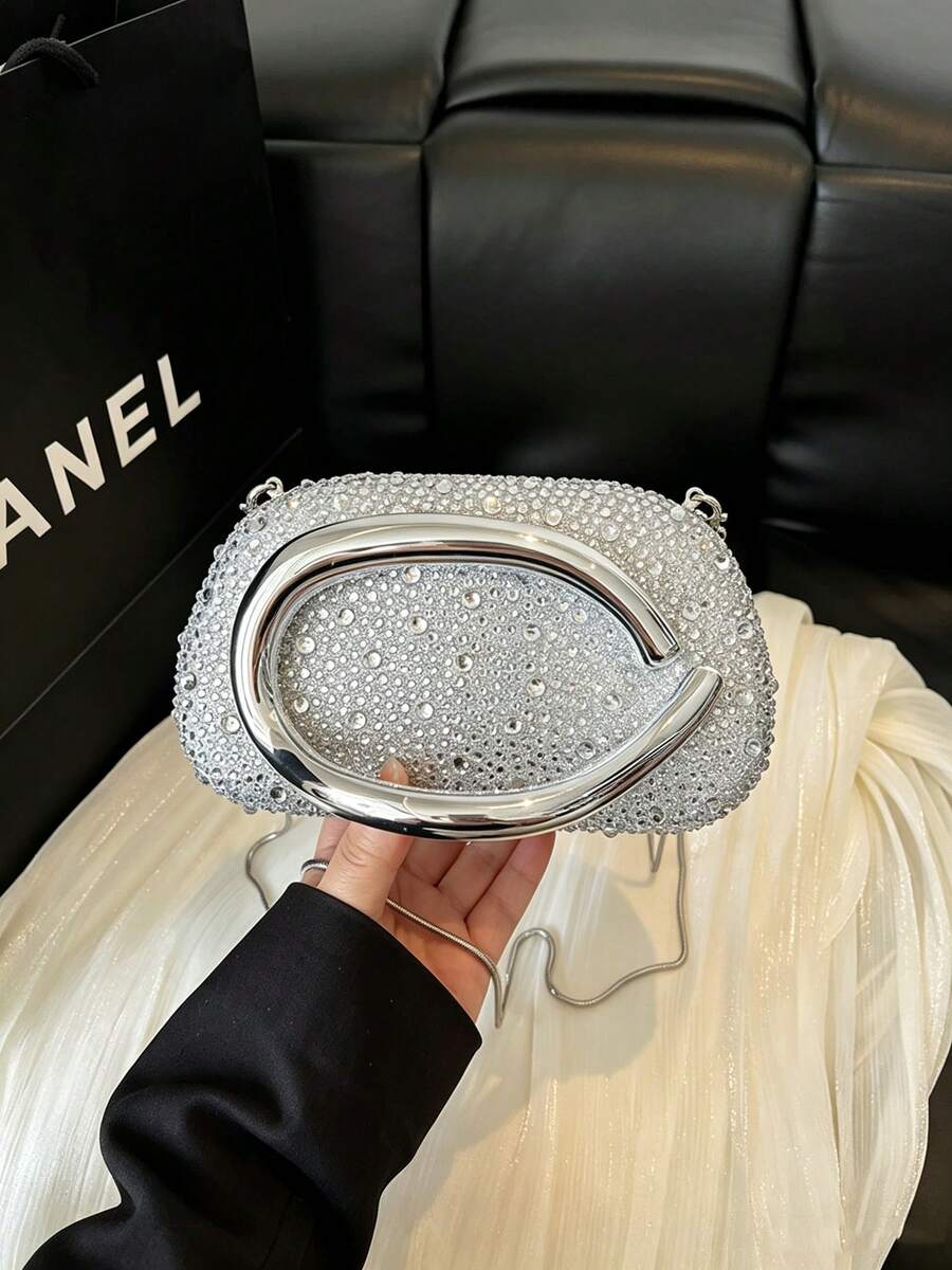 MIYIN Fashion Design Rhinestone Evening Clutch Bag, Elegant Exquisite Evening Wedding Party Bag, Crystal Diamond Sparkling Chain Bag, Perfect For Weddings, Family Gatherings, Banquets, Balls, Evening Cocktail Parties, Birthday Gifts, Valentine's Day Gifts, Christmas Gifts - Multicolor - View 1