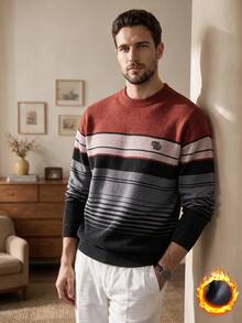 Red Men's Winter Thick Chenille Striped Knit Sweater - Red - View 5