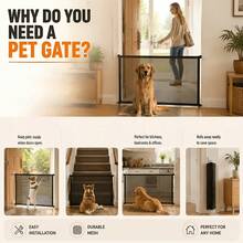 7-Piece Pet Fence Gate With Mesh (Includes Adhesive Hooks), Cat And Dog Bed Protection Barrier, Portable Pet Isolation Fence For Entryway, Indoor And Outdoor Pet Guard, Prevents Pets From Running Wild, Falling And Getting Injured, Easy And Quick Installation, Removable Anytime - Multicolor - View 1