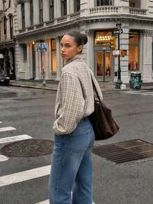 Women's Autumn Plaid Jacket Loose Casual Daily Vacation Style - Apricot - View 5