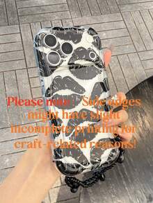 1pc Wavy Edge Transparent Phone Case, Black Lip Print Design, With Black Heart Bead Phone Lanyard, Anti-Drop Anti-Slip Scratch-Resistant, Compatible With Apple 17/17 Pro/17 Pro Max, 16/15/14/Pro/Pro Max, S26/S25, A55 5G-Apple 17 Pro Max Phone Case, Apple 13 Phone Case, S24 Ultra Phone Case - Clear - View 4