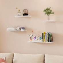 Single-Tier Wall Shelf, Creative Wall Storage Rack, Living Room Background Wall Decor, Wall-Mounted Shelf - White - View 7