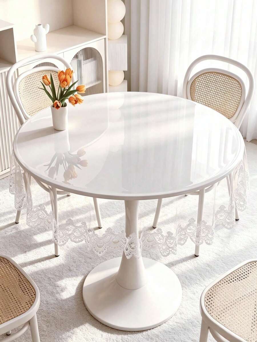 1 buah Taplak Meja Bundar Renda Bunga Vintage, Taplak Meja Tulle Bermotif Bunga Daisy Berongga, Cocok untuk Meja Makan, Pesta di Rumah, Dekorasi Rumah Sehari-hari - warna kopi susu - View 1