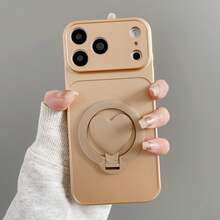 (Order & Follow Store To Get Free Lanyard) Solid Color Heart-Shaped Stand Corning Metallic Paint Phone Case + Wrist Strap Phone Case / Compatible With Apple 18 Pro Max/18 Pro/18/17 Pro Max/16 Pro Max/15 Pro Max/14 Pro Max/13 Pro Max/12 Pro Max/11 Pro Max/Compatible With Samsung S26/25/24/23/22/21/U Phone Case Compatible With Xiaomi 17T/17T Pro Compatible With Redmi Note 15/14 Pro Compatible With Honor 600/600 Pro Compatible With Huawei Magic 8 Pro/7 Pro Compatible With OPPO A6/A5 Compatible With Moto Edge 50/60/70 Fusion/Compatible With Transsion Note 60/50/Hot 70/60/50/ - Gold - View 2