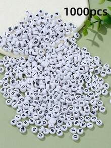 200/500/600/1000顆 4x7mm 圓形壓克力數字珠組，0-9數字、符號#愛心，DIY珠寶製作與手鍊項鍊 - 多色 - 查看 16