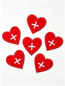 5Pcs/10Pcs Red Heart Cross Embroidered Patch Iron On Sew On Love Applique For Clothing Jacket Backpack DIY Decor - Red Heart - View 2